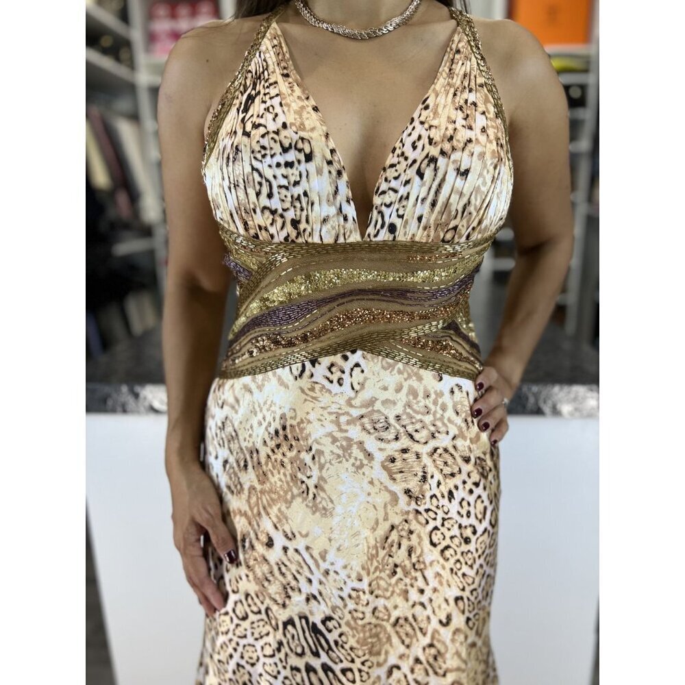 Jovani Y2K Leopard Print Cross Back Beaded Formal Gown $495 - Picture 4 of 13